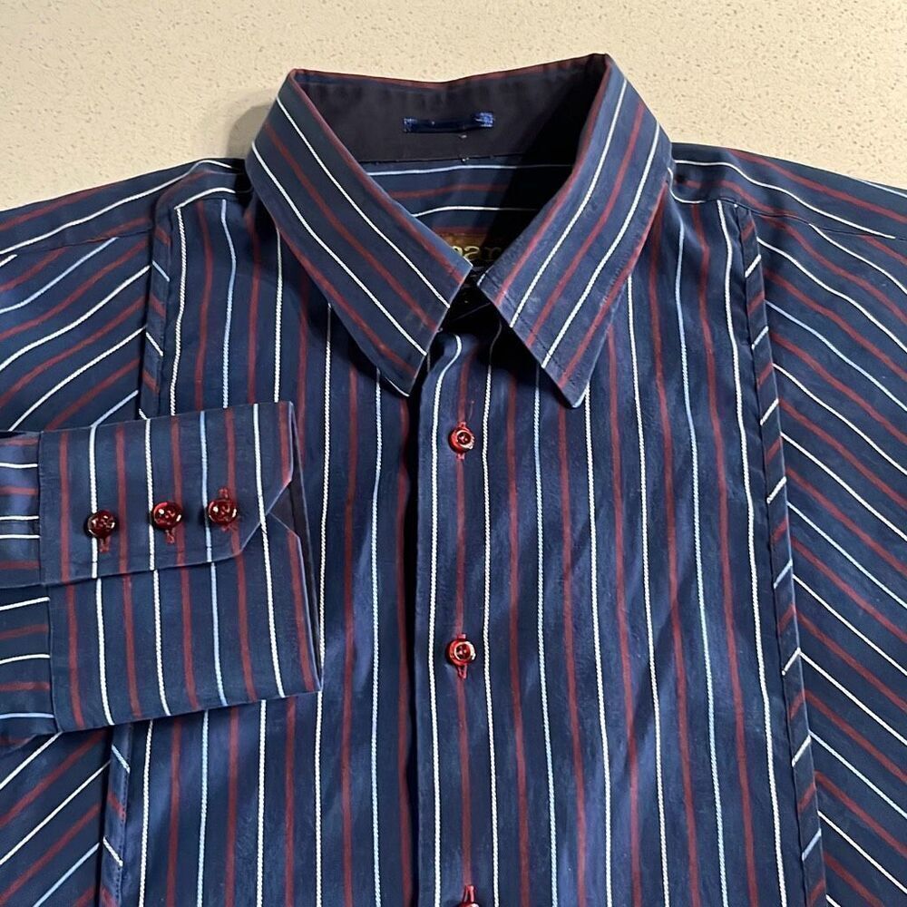 ROAR Striped Cotton/Poly Dress Shirt Mens L